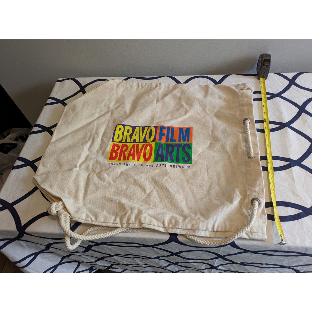 Vintage Bravo The Film and Arts Network Canvas Drawstring Bag Retro 90s Promo
